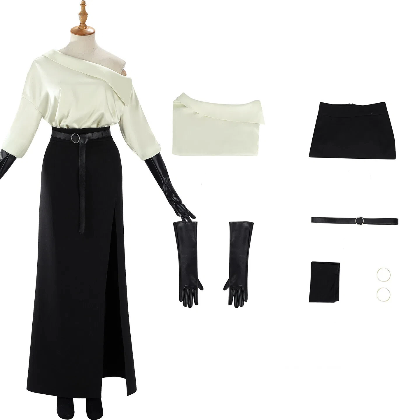 Anime Horror Resident Evil Requiem Grace Black Dress Cosplay Earrings Belt Accessories Halloween Game Role Play Costume
