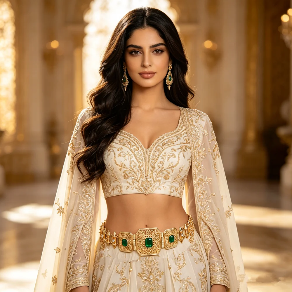 Golden Moroccan Long Skirt Waist Belt Adjustable Length Arab Traditional Waist Chain Ladies Waist Accessory Metal Body Jewelry