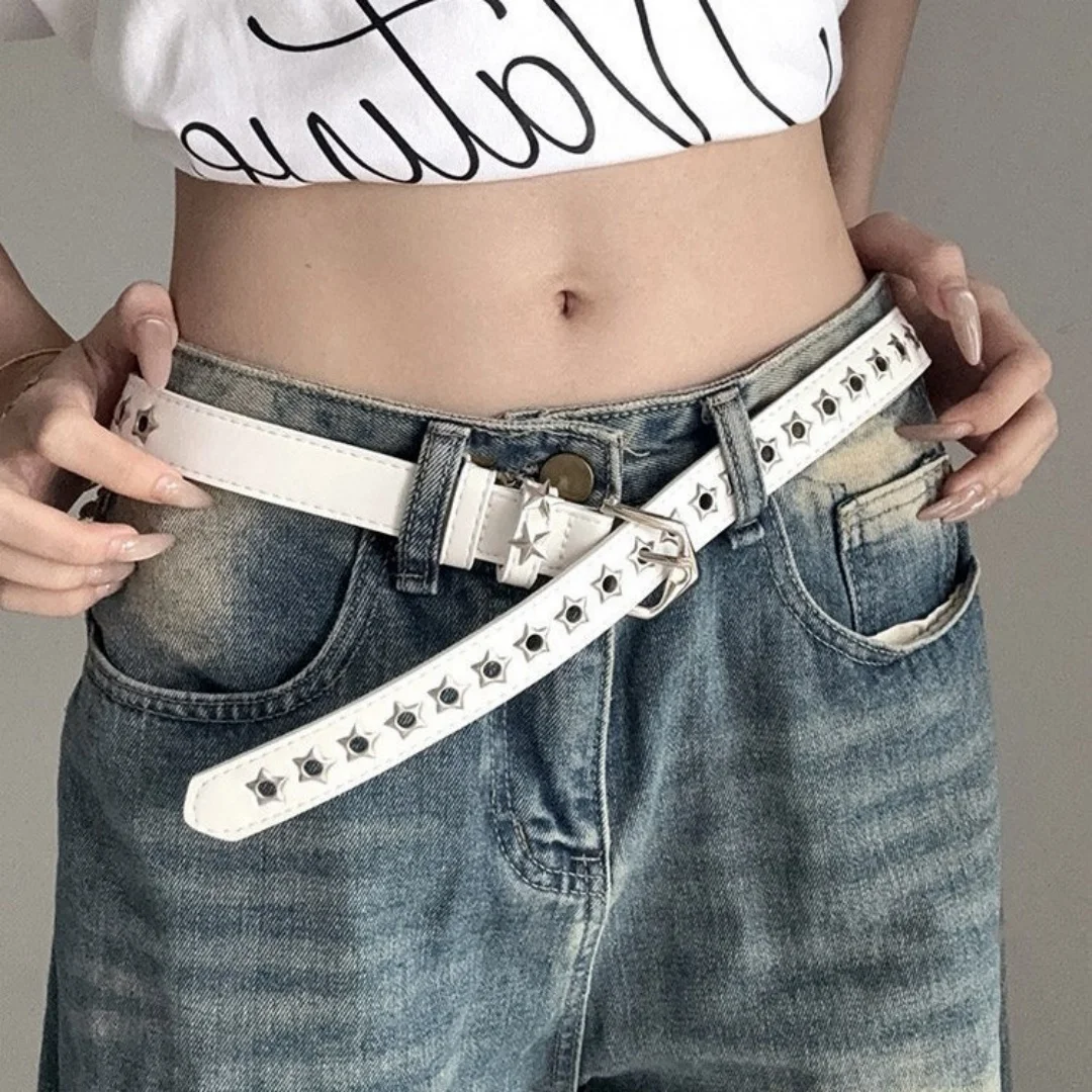 American Retro Star Stud Slim Punk Waistband for Women Girls Jeans Skirt Daily Streetwear Fashion Accessory Decor