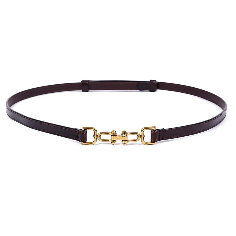 Luxury Fashion High Quality Horseshoe Buckle Adjustable Belts for Women Cowhide Girdle Skirt Decorative Thin Retro Fashion Belt