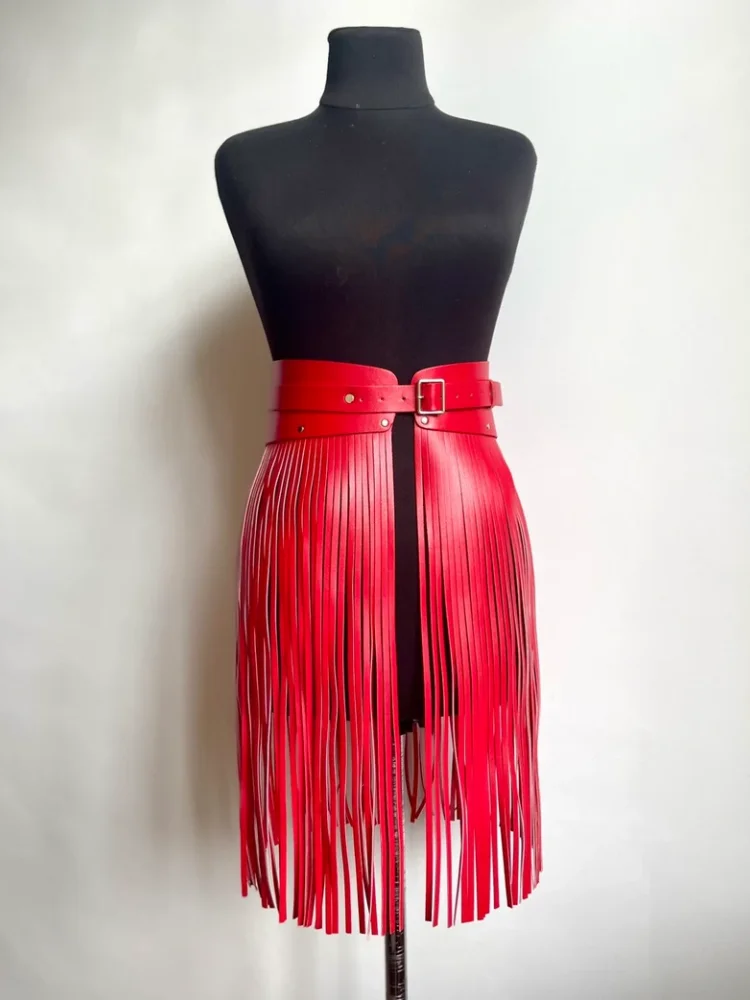 2025 Women's Fashion Pu Leather Halter Women's Belt Black High Street Decorative Full Fringe Halter Nightclub Stage Performance