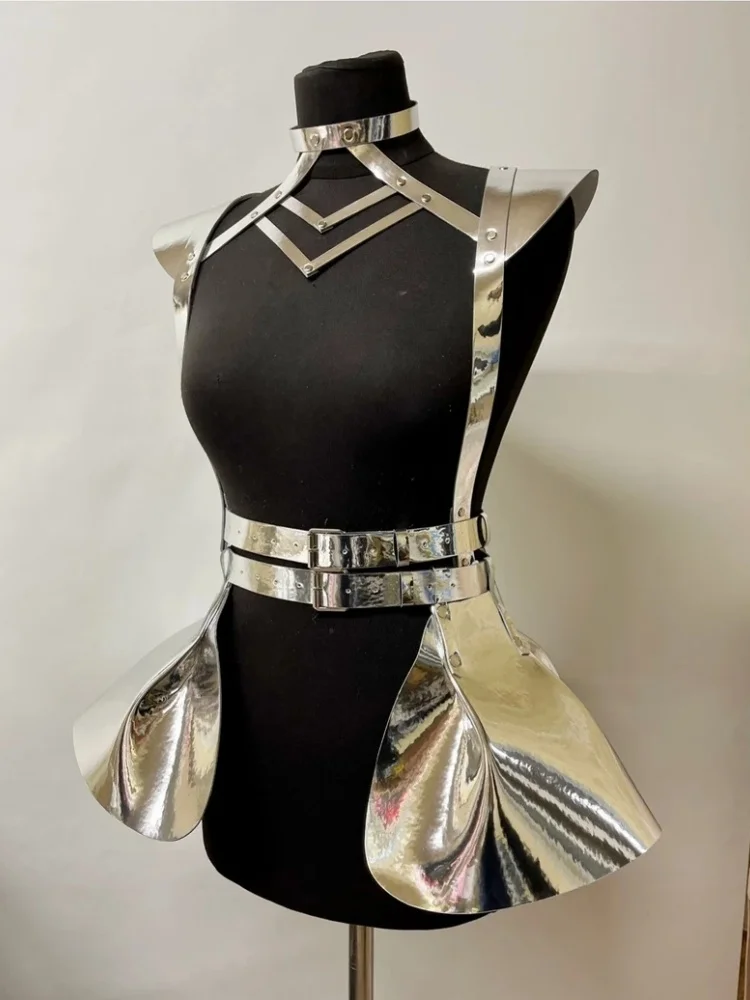 Music Festival Cyberpunk Holographic Colorful Suspender Dress Prom Accessories Belt Cosplay Costume Shiny Carnival Party Skirt