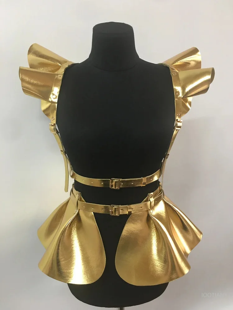 Women's Belt Gothic Pannier Suspenders Holographic Leather Stage Show Cosplay Sexy Pu Skirt Multicolor Belt Dress Costume 2025
