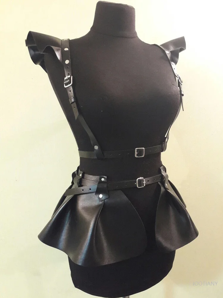Women's Belt Gothic Pannier Suspenders Holographic Leather Stage Show Cosplay Sexy Pu Skirt Multicolor Belt Dress Costume 2025