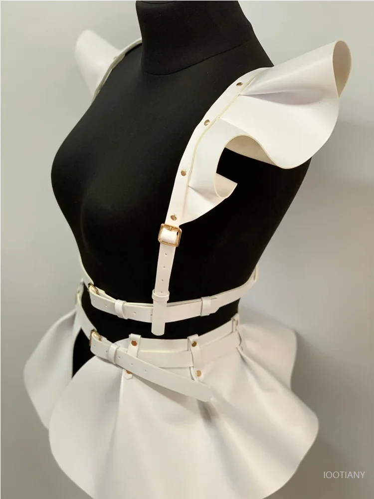 Women's Belt Gothic Pannier Suspenders Holographic Leather Stage Show Cosplay Sexy Pu Skirt Multicolor Belt Dress Costume 2025