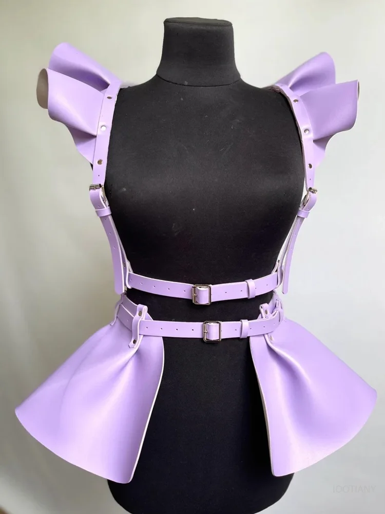 Women's Belt Gothic Pannier Suspenders Holographic Leather Stage Show Cosplay Sexy Pu Skirt Multicolor Belt Dress Costume 2025