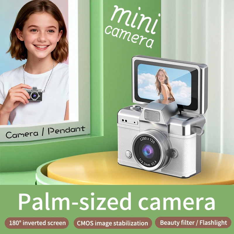 Mini CCD Camera with 180° Flip Screen Neck Strap Design Retro Style Portable Sports Camera for Kid Outdoor Travel Photography