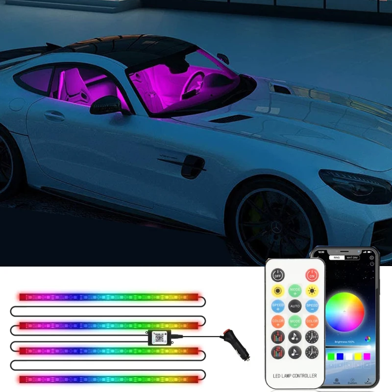 Neon 72/48 LED Car Interior Ambient Foot Light with USB Wireless Remote Music APP Control Auto RGB Atmosphere Decorative Lamps