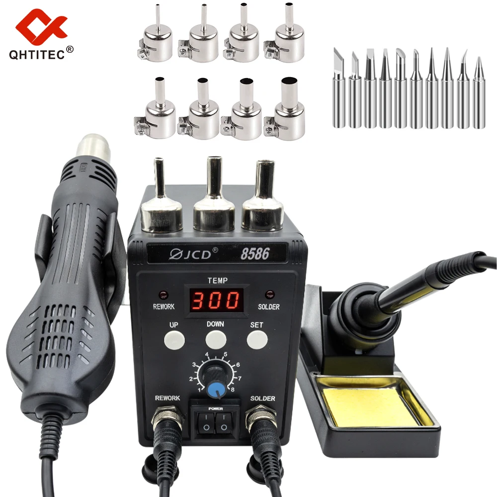 JCD 2 in 1 Soldering Station LCD Digital Display Welding Rework Station For Cell-phone BGA SMD PCB IC Repair Solder Tools 8586