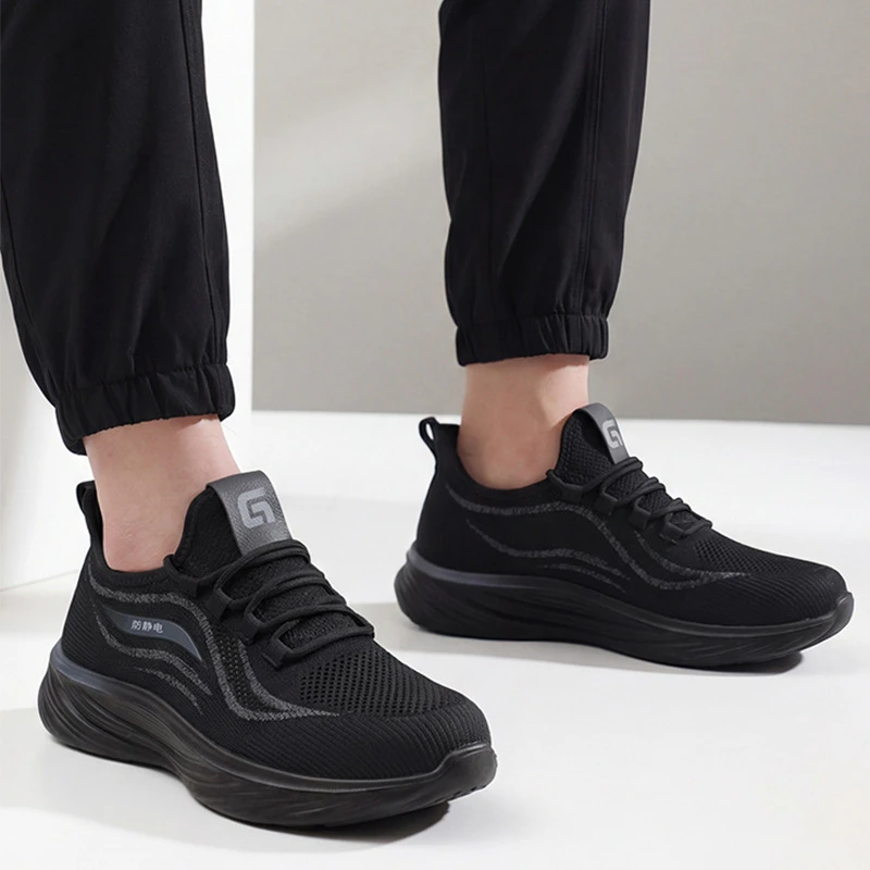 Men's Summer Anti‑Static Safety Work Shoes Flying Woven Breathable Dust‑Free Protective Footwear for Gas Station Electronics Fac