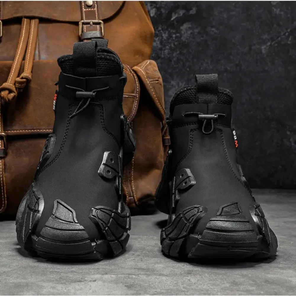 New Men's High-Top Shoes for Autumn - Anti-Slip Waterproof Side-Zipper Work Shoes for Construction Site Leather Shoes