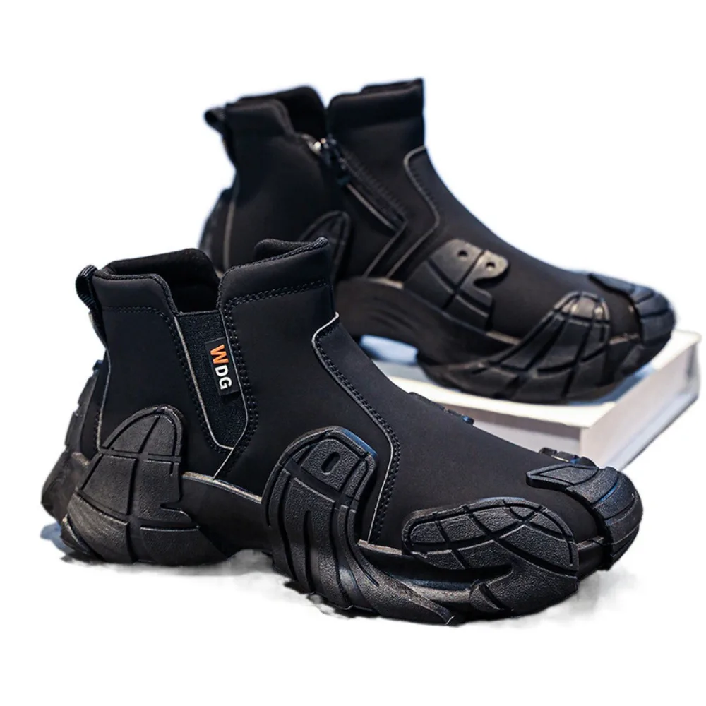 New Men's High-Top Shoes for Autumn - Anti-Slip Waterproof Side-Zipper Work Shoes for Construction Site Leather Shoes