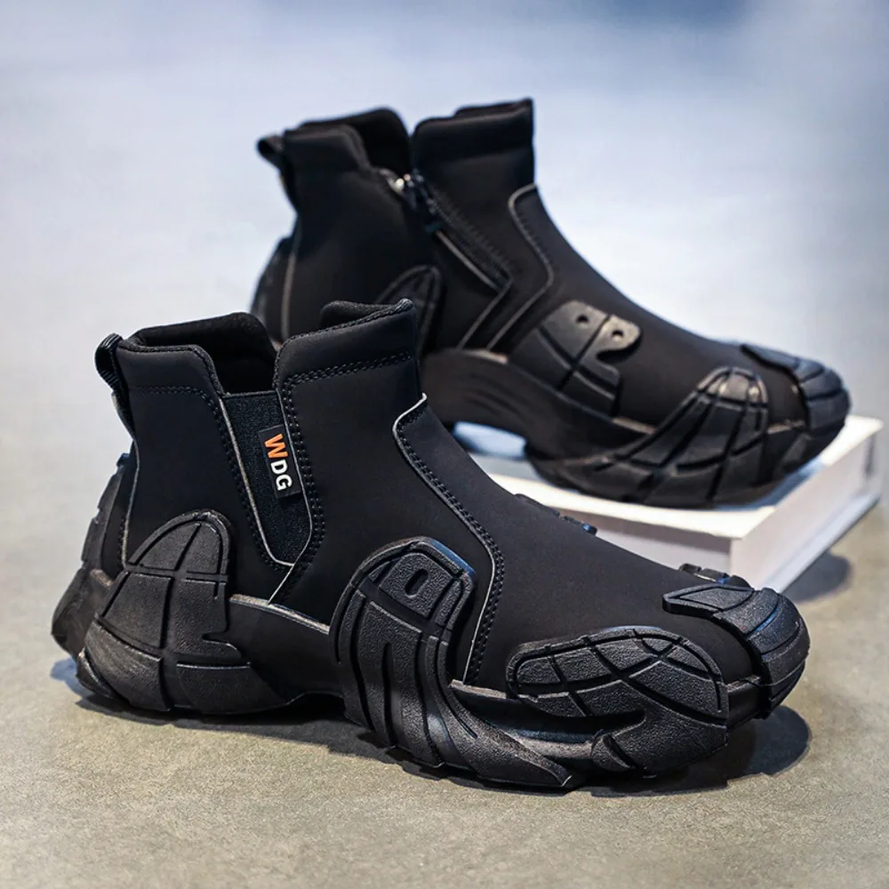 New Men's High-Top Shoes for Autumn - Anti-Slip Waterproof Side-Zipper Work Shoes for Construction Site Leather Shoes