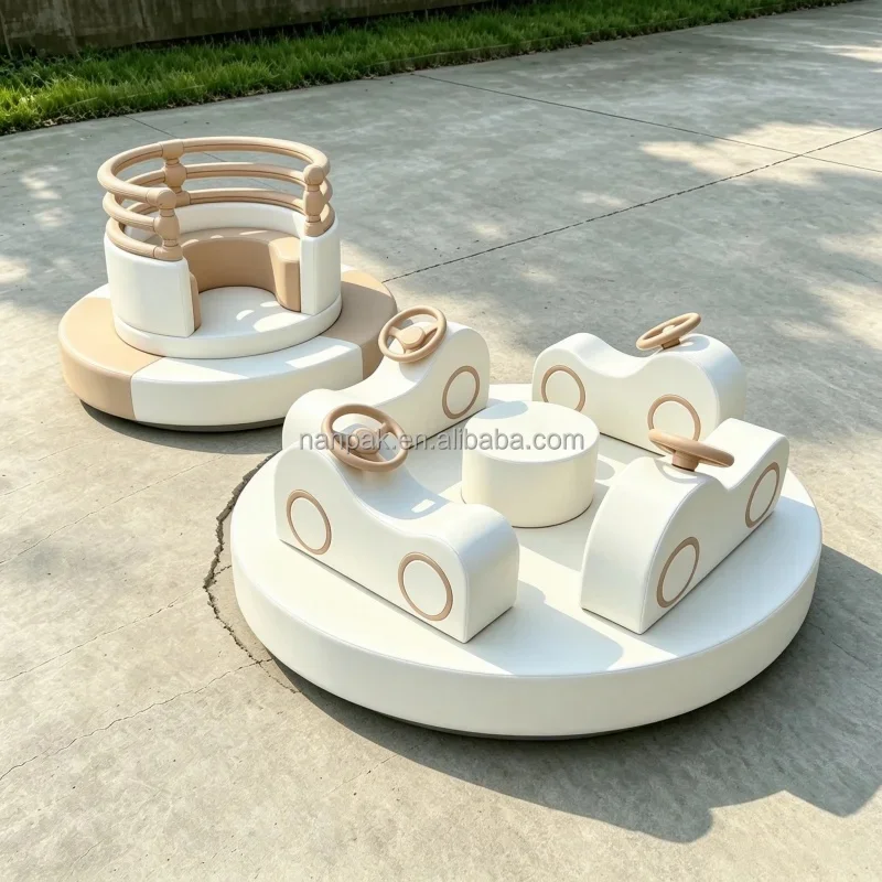 Kids Soft Play Carousel Merry Go Round Rotating Soft Play Equipment for Party Rental Event Birthday Preschool Play for Toddlers