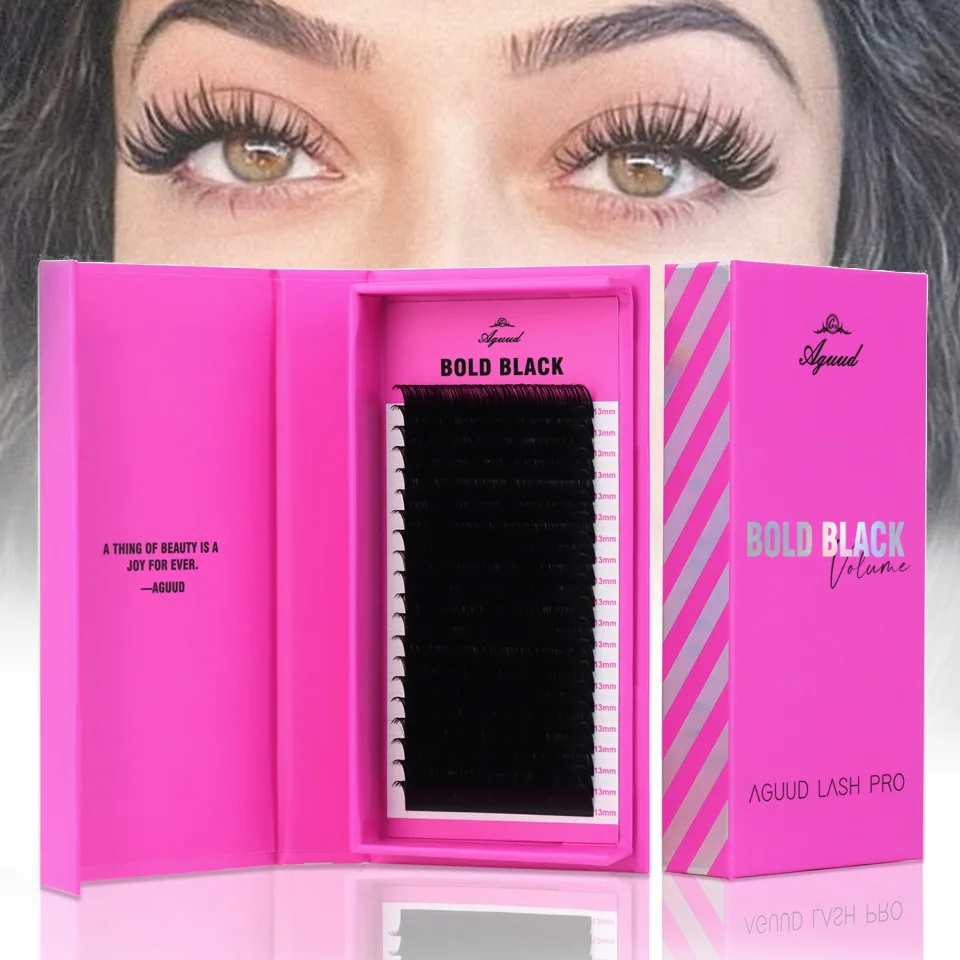 Aguud 20 Rows Deep Dark Matte Black 0.03 0.05 0.07 Cashmere Volume Lash Extension Velvet SIlk Faux Mink Individual Eyelash Tray