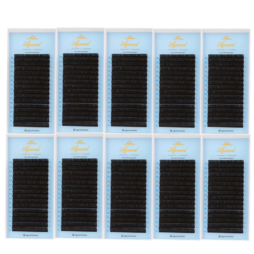 AGUUD 10 Cases/Lot Matte Black Russian Volume Eyelashes False Mink Classical Individual Lashes for Extension 100% Human Hair