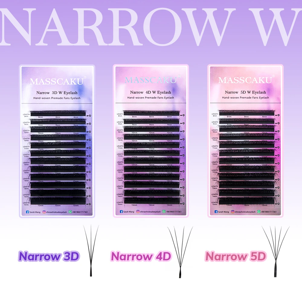 MASSCAKU Narrow 3D/4D/5D V-Shaped False Lashes 8-15mix C/D Curl New Styles Volume Fans Natural Soft Matte Dense Faux Mink Lashes
