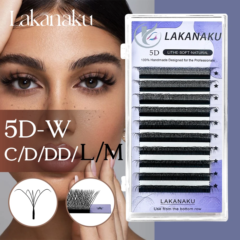 LAKANAKU Cilios W 6D Shaped Volume Fans Matte Black Soft Mink 5D W Volume Eyelahses Extensions for Beauty