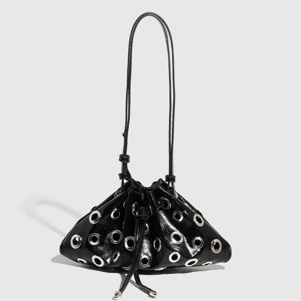 Hollow Rivet Designer Shoulder Bag Designer Luxury Bags Women 2025 Drawstring Bucket Bags High Quality Handbags Mini Purses Chic