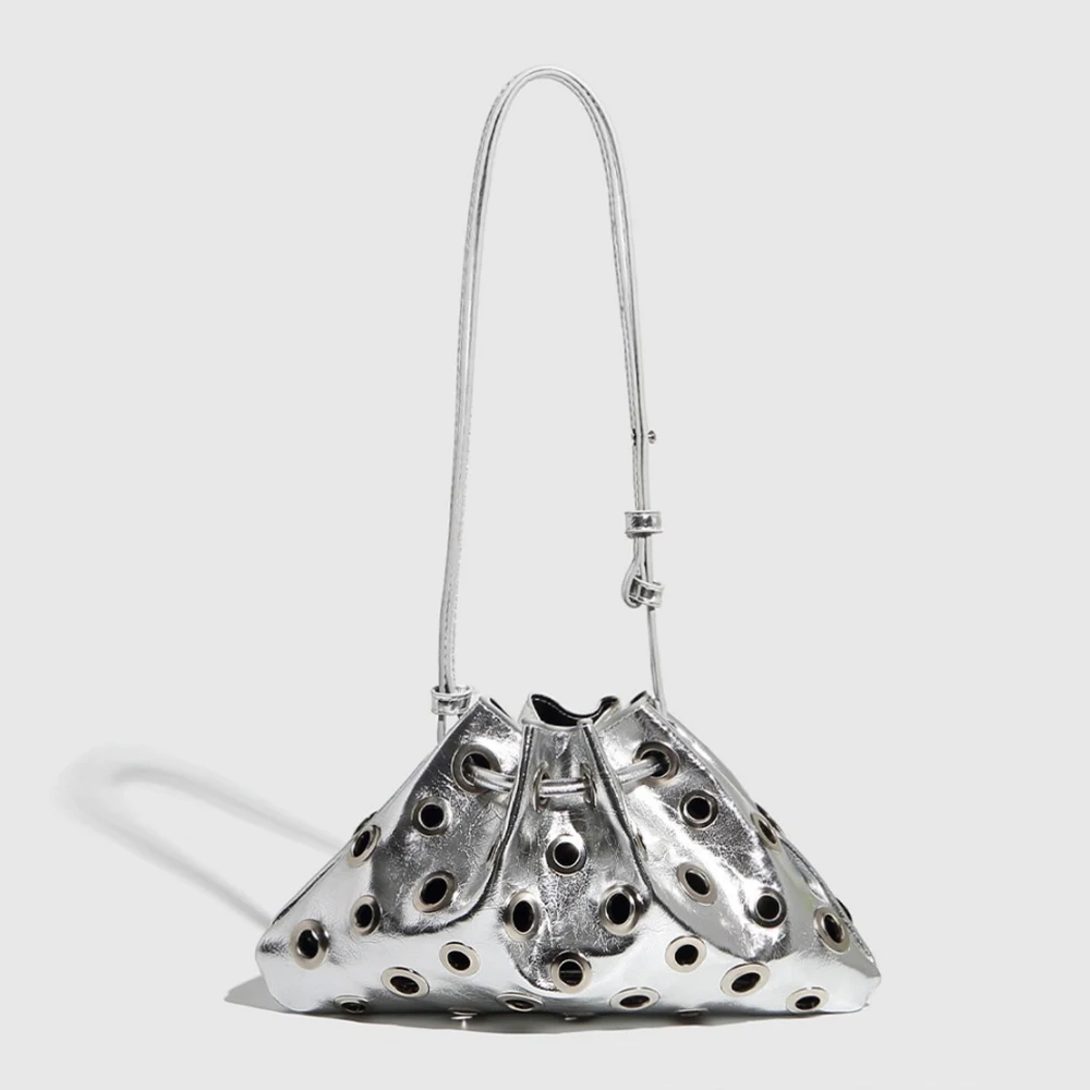 Hollow Rivet Designer Shoulder Bag Designer Luxury Bags Women 2025 Drawstring Bucket Bags High Quality Handbags Mini Purses Chic