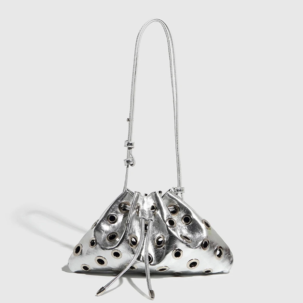 Hollow Rivet Designer Shoulder Bag Designer Luxury Bags Women 2025 Drawstring Bucket Bags High Quality Handbags Mini Purses Chic