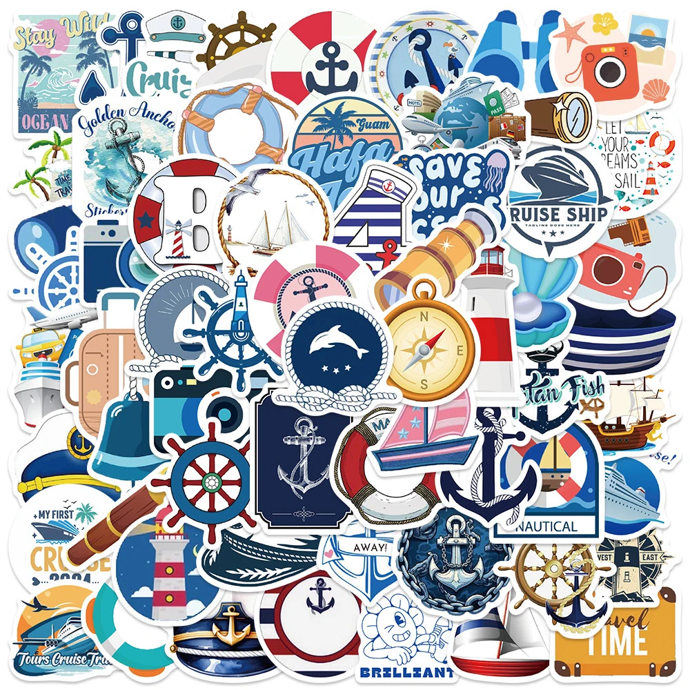 10/30/62pcs Cartoon Ocean World Stickers Blue Sea Sailing Cruise Ship Graffiti Decals Notebook Phone Luggage Sticker Decoration
