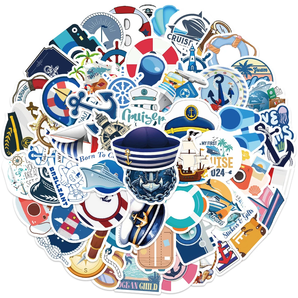10/30/62pcs Cartoon Ocean World Stickers Blue Sea Sailing Cruise Ship Graffiti Decals Notebook Phone Luggage Sticker Decoration