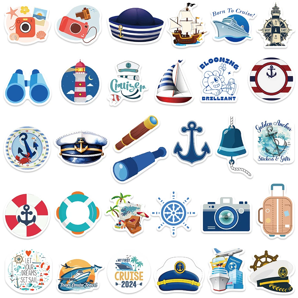 10/30/62pcs Cartoon Ocean World Stickers Blue Sea Sailing Cruise Ship Graffiti Decals Notebook Phone Luggage Sticker Decoration