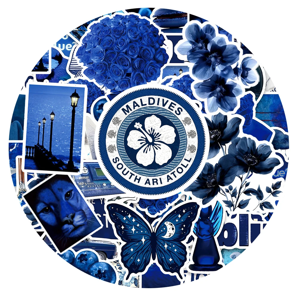 10/30/50pcs INS Style Deep Blue Art Stickers Aesthetic Graffiti Decals DIY Suitcase Scrapbook Phone Cartoon Sticker Decoration