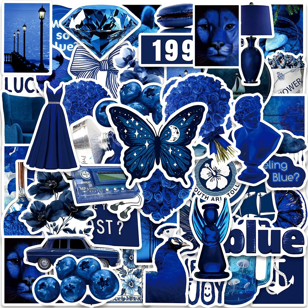 10/30/50pcs INS Style Deep Blue Art Stickers Aesthetic Graffiti Decals DIY Suitcase Scrapbook Phone Cartoon Sticker Decoration