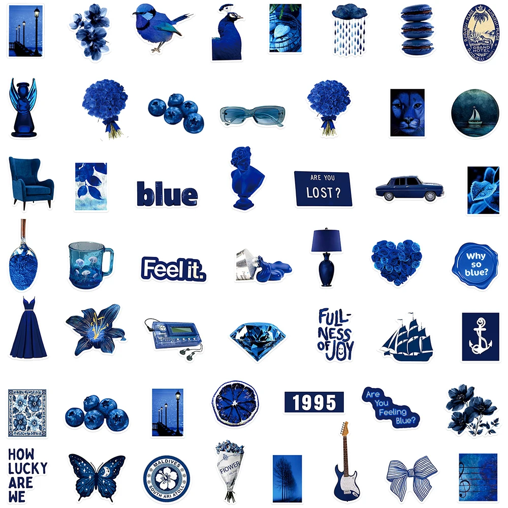 10/30/50pcs INS Style Deep Blue Art Stickers Aesthetic Graffiti Decals DIY Suitcase Scrapbook Phone Cartoon Sticker Decoration