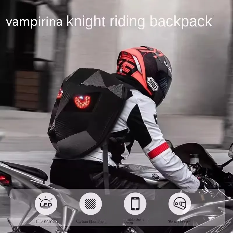 Knight Cycling LED Backpack with Eye Motorcycle Helmet Bluetooth APP Control Waterproof Hard Shell Laptops Cool Bags LED Mochila