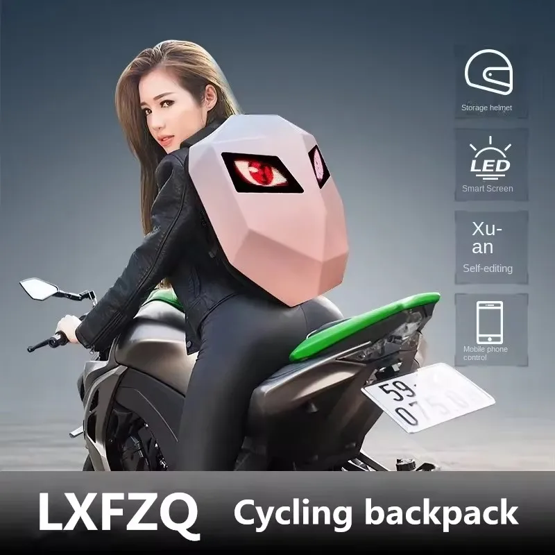 Knight Cycling LED Backpack with Eye Motorcycle Helmet Bluetooth APP Control Waterproof Hard Shell Laptops Cool Bags LED Mochila