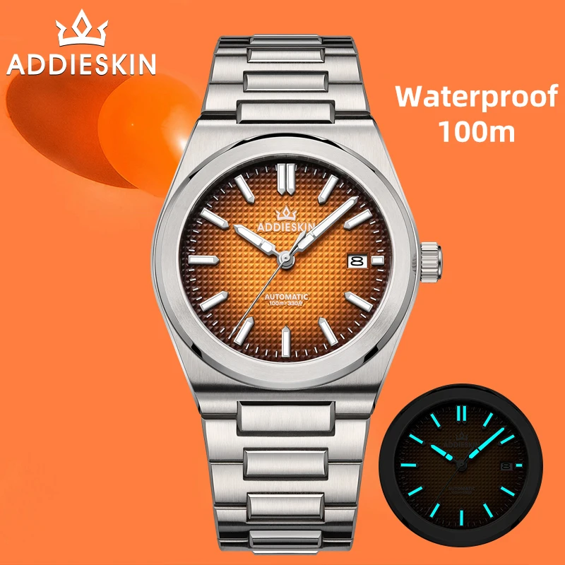 AddiesKin Stainless Steel Automatic Men's Mechanical Watch Japan 9015 Sapphire Glass K004 Clock 100M Waterproof Luminous Watches