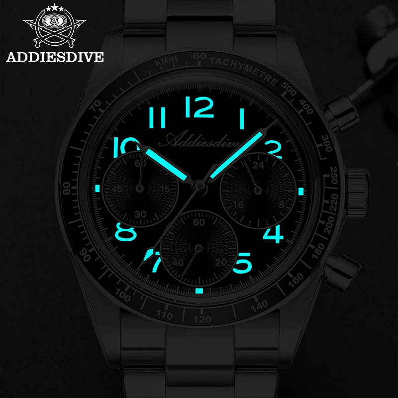 ADDIESDIVE 2026 Men's Watches Quartz Fashion Chronograph VK63 Water Resistant Stainless Steel Watch Ceramic Bezel New Male Clock