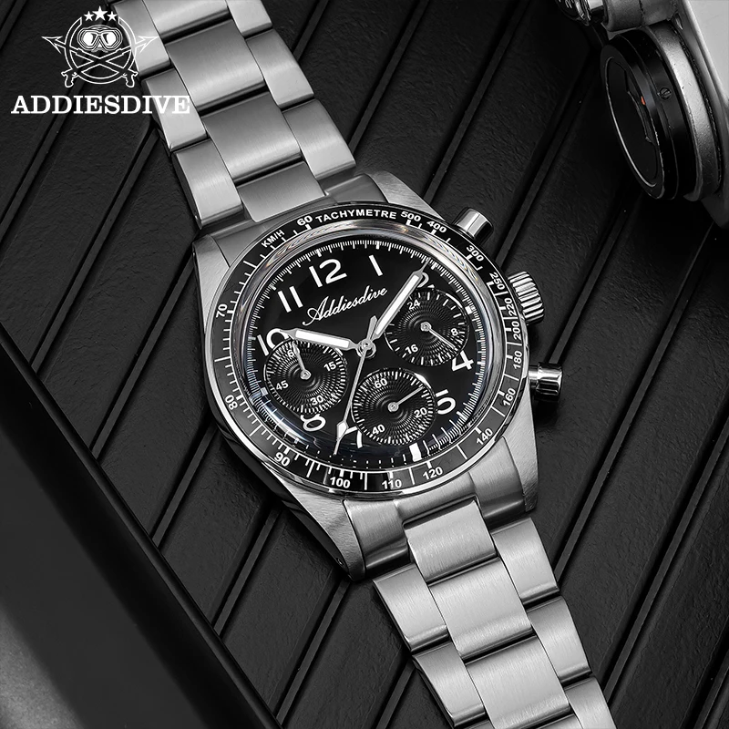 ADDIESDIVE 2026 Men's Watches Quartz Fashion Chronograph VK63 Water Resistant Stainless Steel Watch Ceramic Bezel New Male Clock
