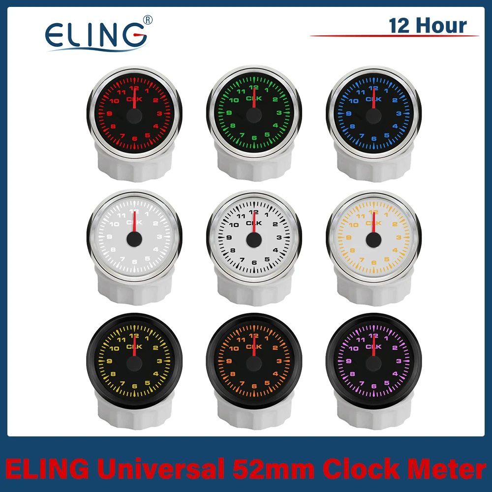 Newest Car Universal 52mm Clock Meter Gauge 12 Hour Format with 8 Colors Backlight for Yacht Boat Truck 12V 24V
