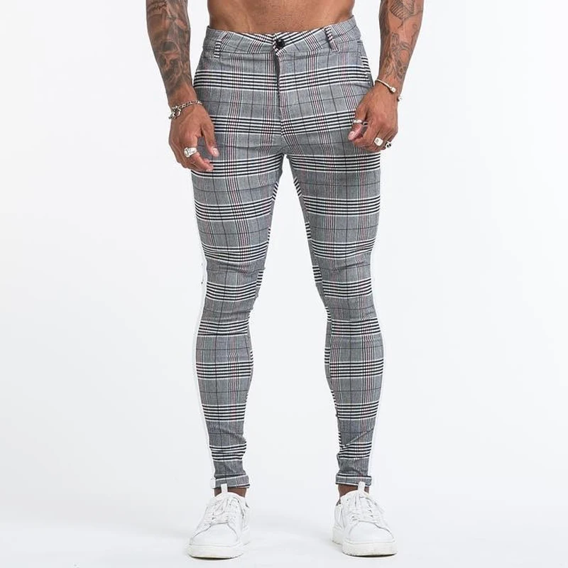 Men High Skinny Stretch Pant Checker Design Classic Trousers For Office Parties Male Cowboy Pants