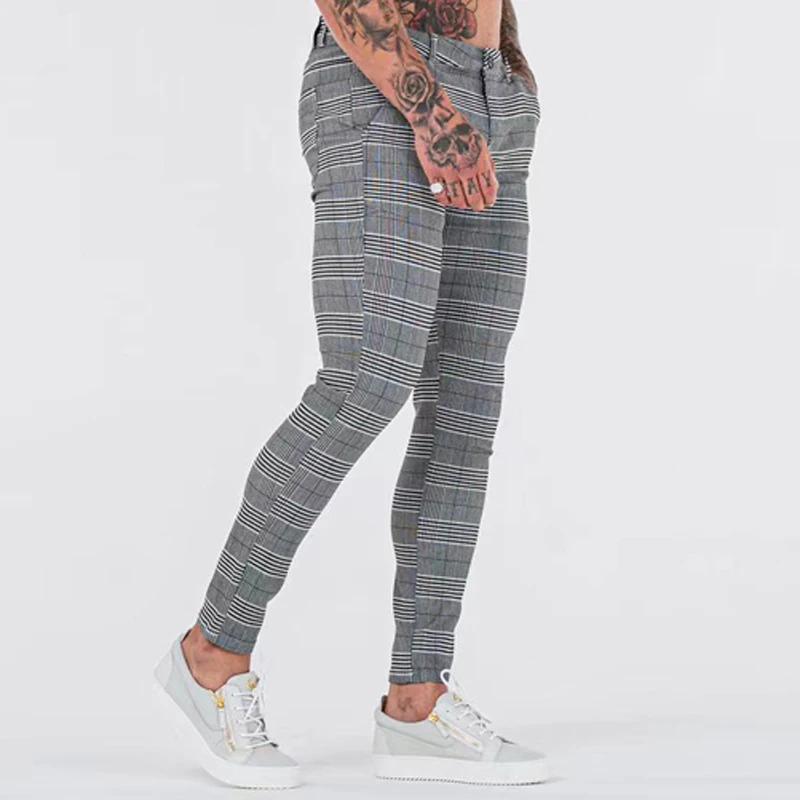 Men High Skinny Stretch Pant Checker Design Classic Trousers For Office Parties Male Cowboy Pants