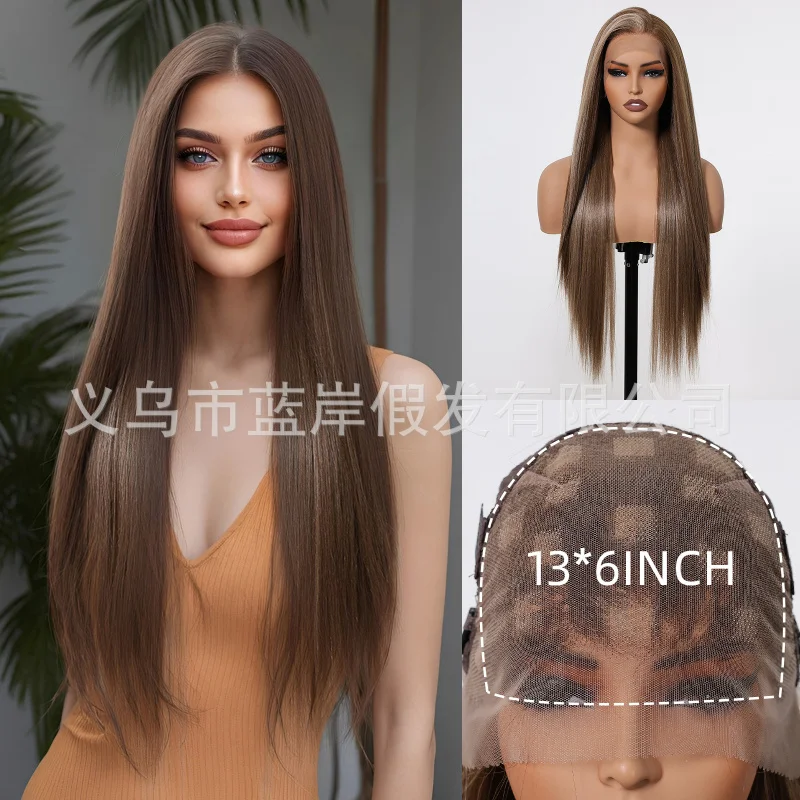13*6 lace with middle parting and highlights in brown, elegant goddess straight wig for women, full head long hair