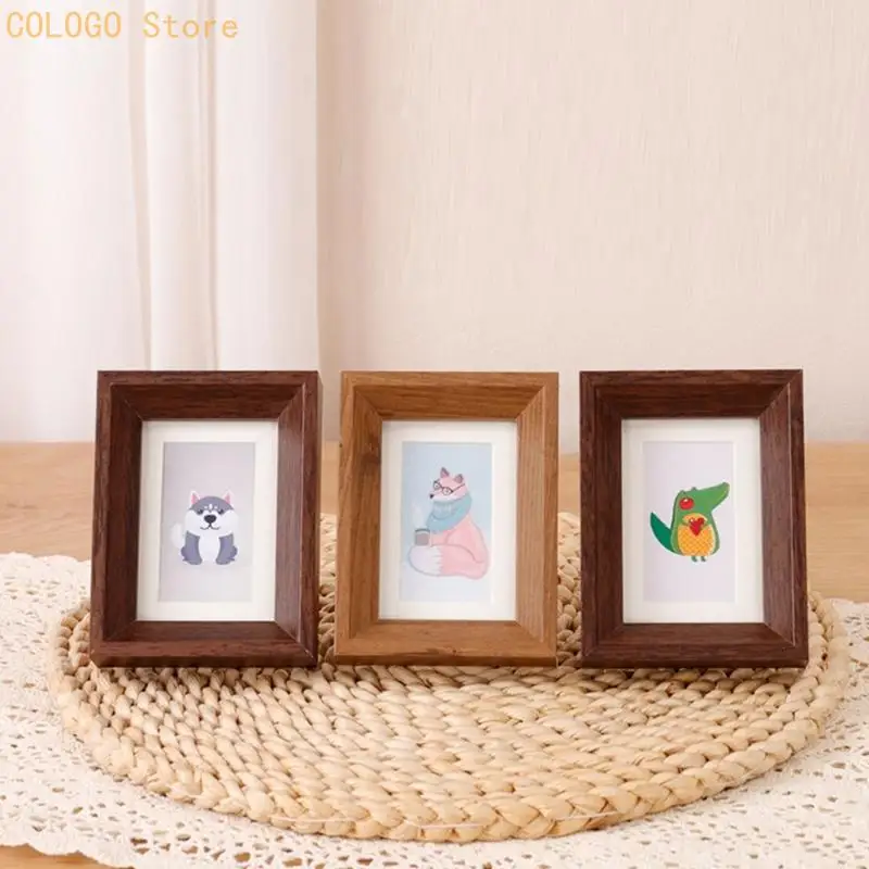 Mini Tabletop Wooden Photo Frame with Glass Cover Wallet Size Picture Frame Gift D0LD