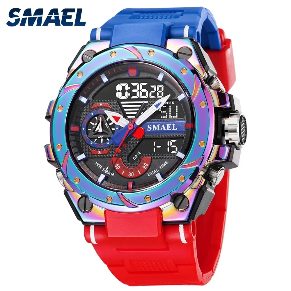 SMAEL8060 Sport Quartz Watches LED DisplayShock Resistant 50M Waterproof Alarm Clock Analog Digitals 8060 For Men