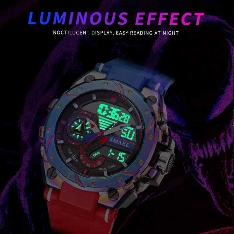 SMAEL8060 Sport Quartz Watches LED DisplayShock Resistant 50M Waterproof Alarm Clock Analog Digitals 8060 For Men