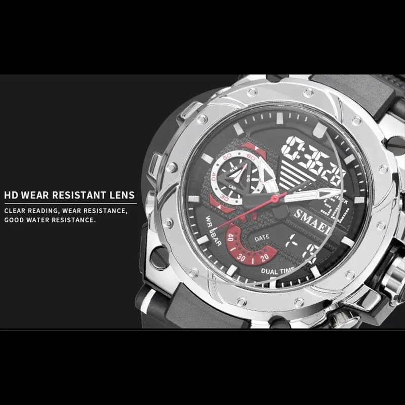 SMAEL8060 Sport Quartz Watches LED DisplayShock Resistant 50M Waterproof Alarm Clock Analog Digitals 8060 For Men