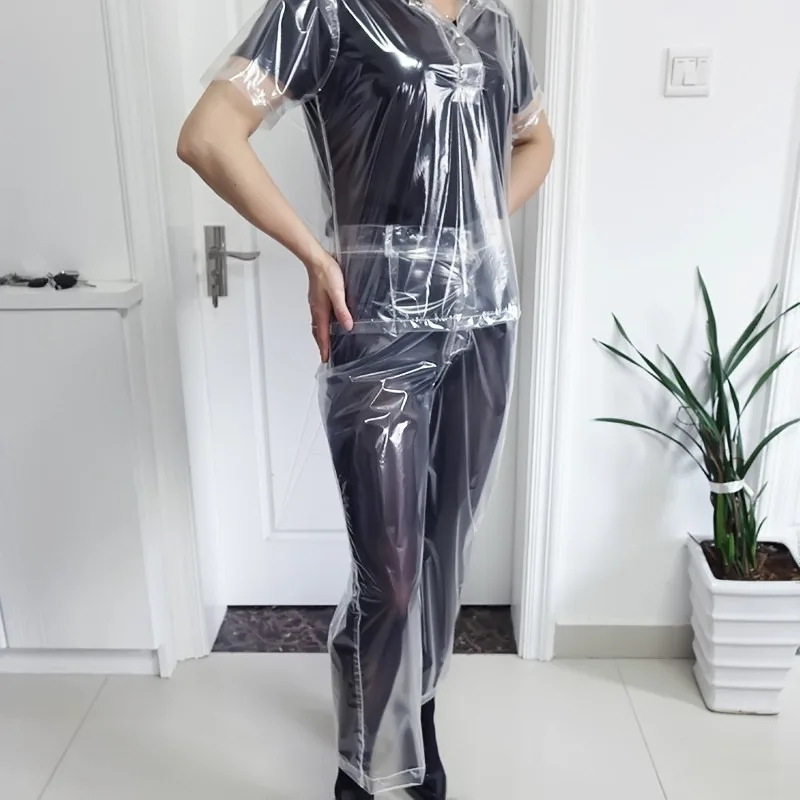 Ultra Thin Clear Plastic Sexy T Shirt Set Waterproof Lightweight See Through Flexible Soft Comfortable Outfit Party Club Stage