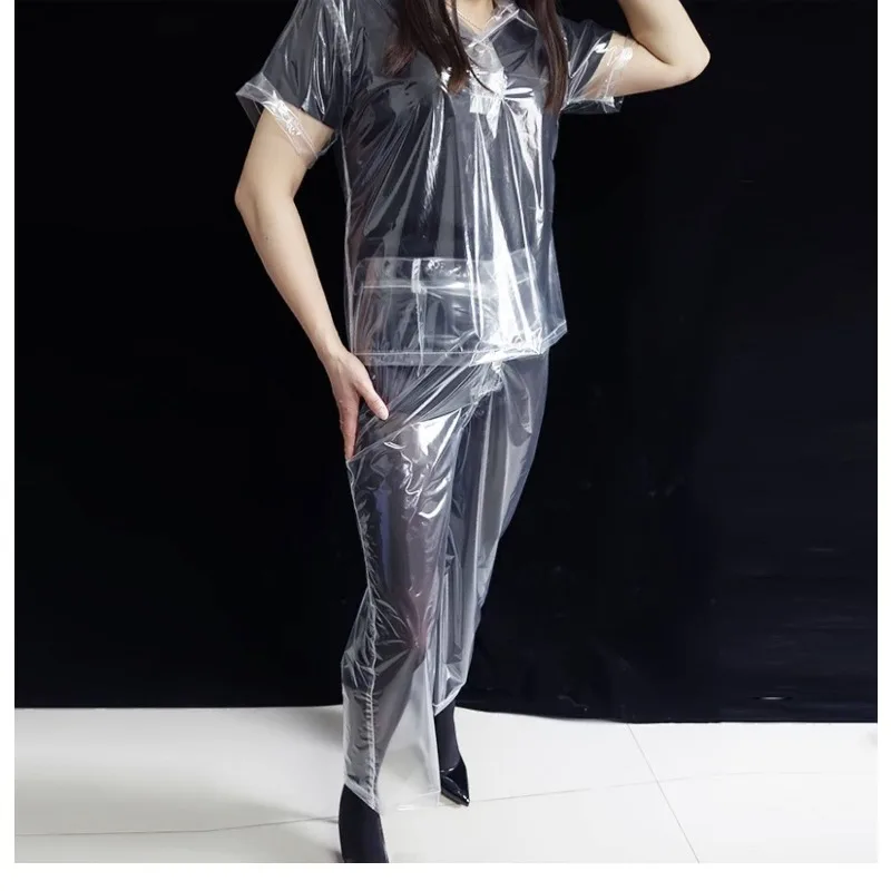 Ultra Thin Clear Plastic Sexy T Shirt Set Waterproof Lightweight See Through Flexible Soft Comfortable Outfit Party Club Stage