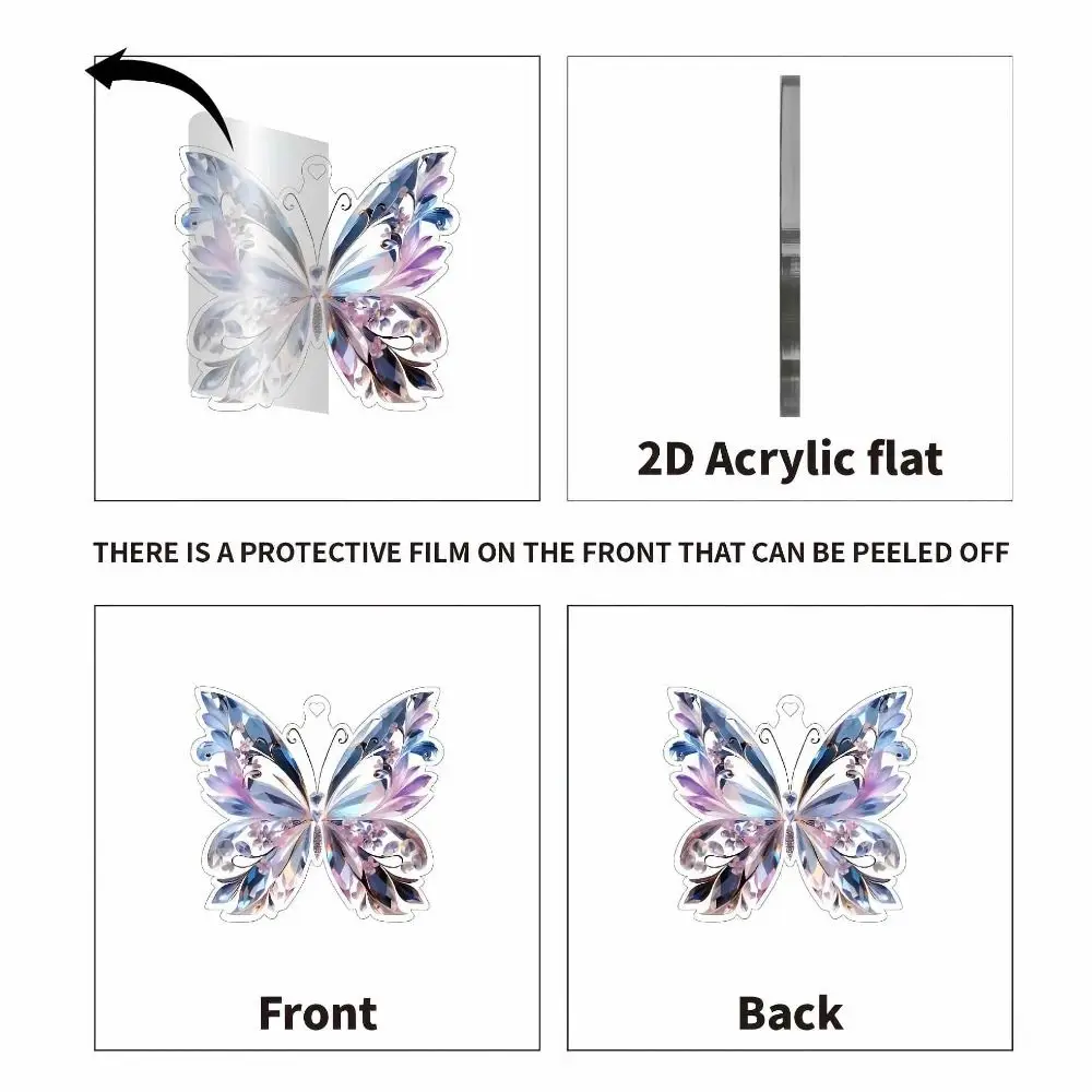 Fashion 2D Car Accessories Butterfly Shape Acrylic Rear View Mirror Charm Sparkling Purple Aesthetic Home Decoration Gift