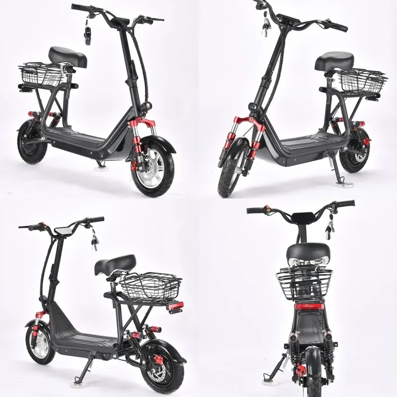 STROVAN 2 Wheels Mini Electric Folding Bike With 500w 800w 48v Electric Scooter With Basket 40km/h Flexible Scooter LED