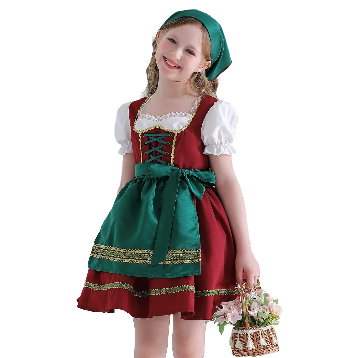 2026 Kids German Dirndl Dress Apron Head Scarf Girl Octoberfest Beer festival Bavarian Traditional Costume Halloween Party Wear