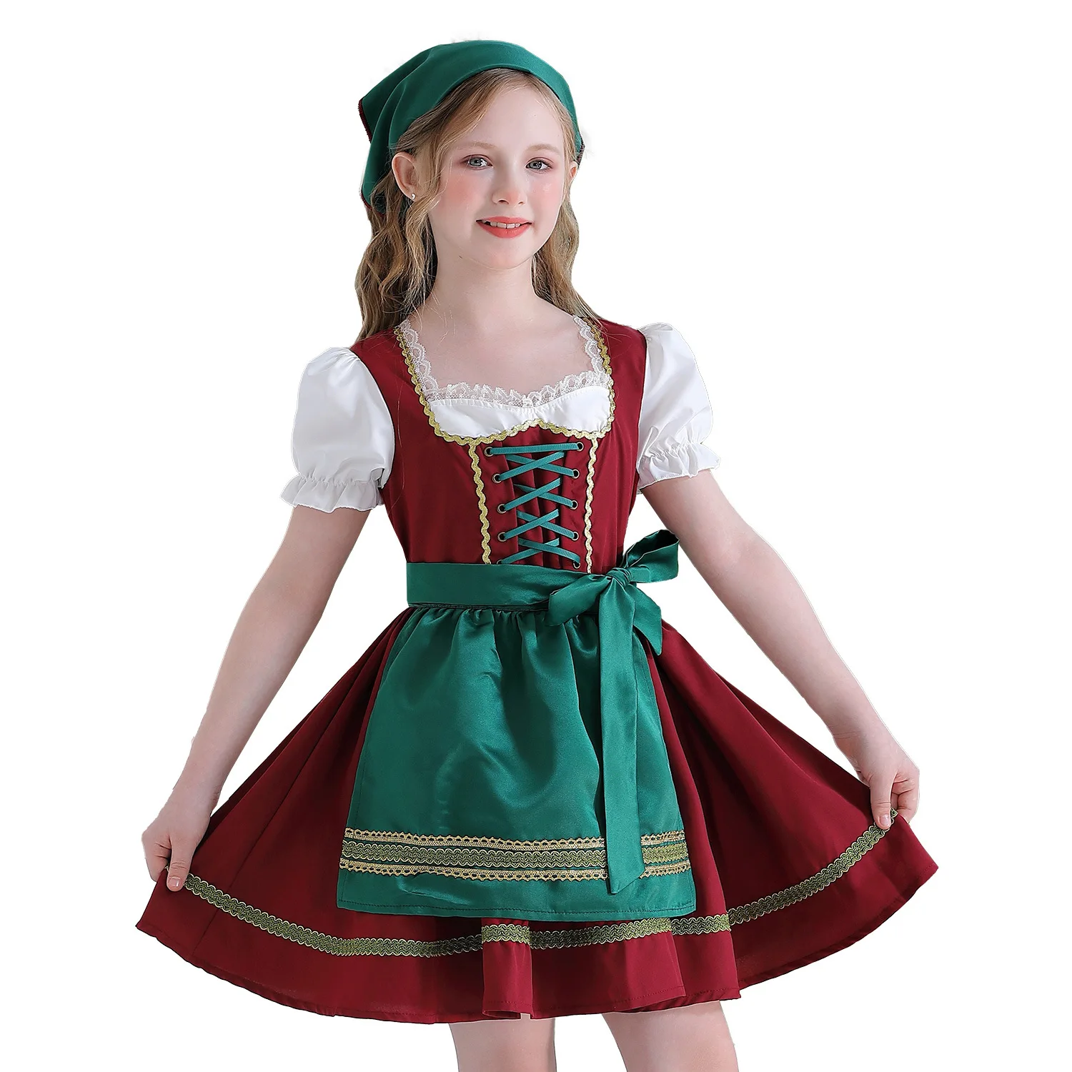 2026 Kids German Dirndl Dress Apron Head Scarf Girl Octoberfest Beer festival Bavarian Traditional Costume Halloween Party Wear